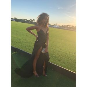 Black Bandeau Dress with Thigh High Split